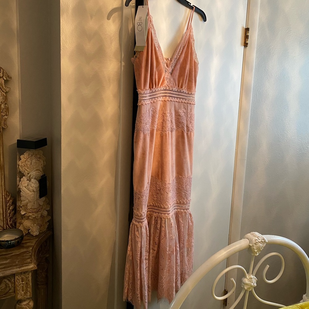 PATBO - Lace and Velvet Slip Dress